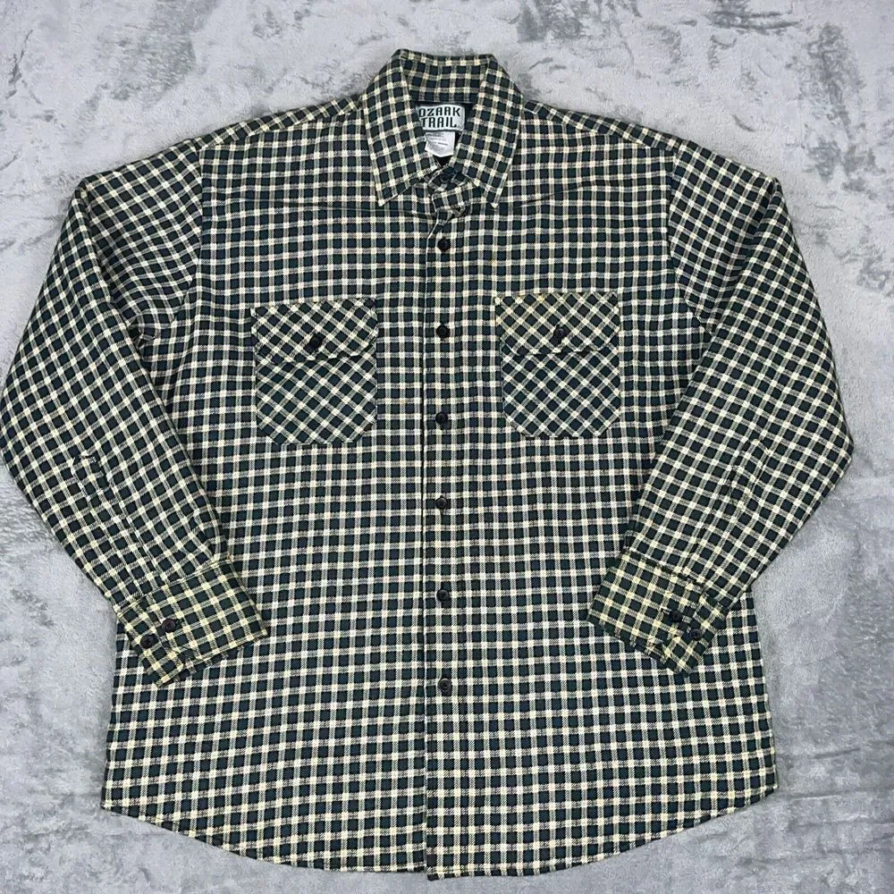 VTG Ozark Trail Quilted Lined‎ Flannel Long Sleeve Shirt Jacket Size Large